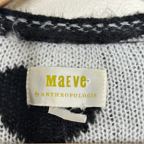 ANTHROPOLOGIE x MAEVE Halley Hearts Cardigan Sweater Black White Sz M/L {3W29} - Picture 6 of 7